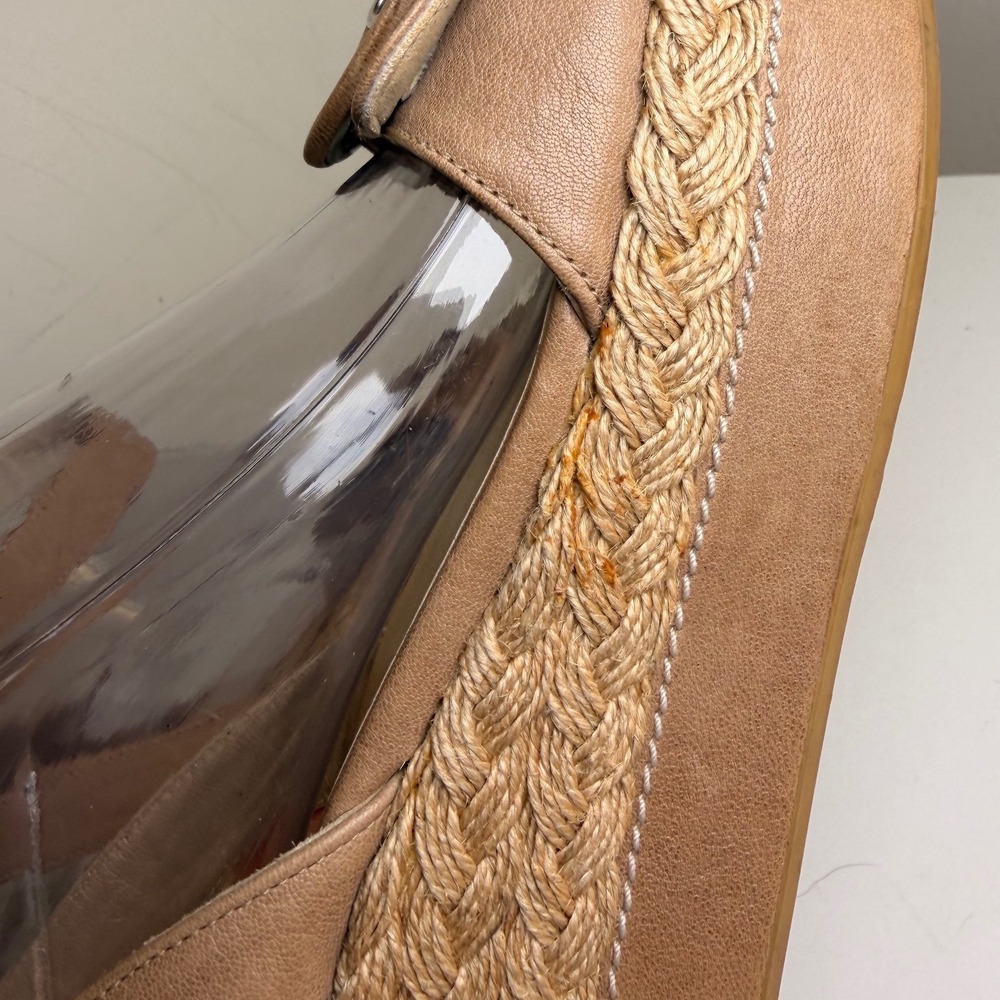 Stuart Weitzman Leather Espadrille Wedge Sandals Tan Ankle Strap Spain 7.5 - Picture 10 of 14